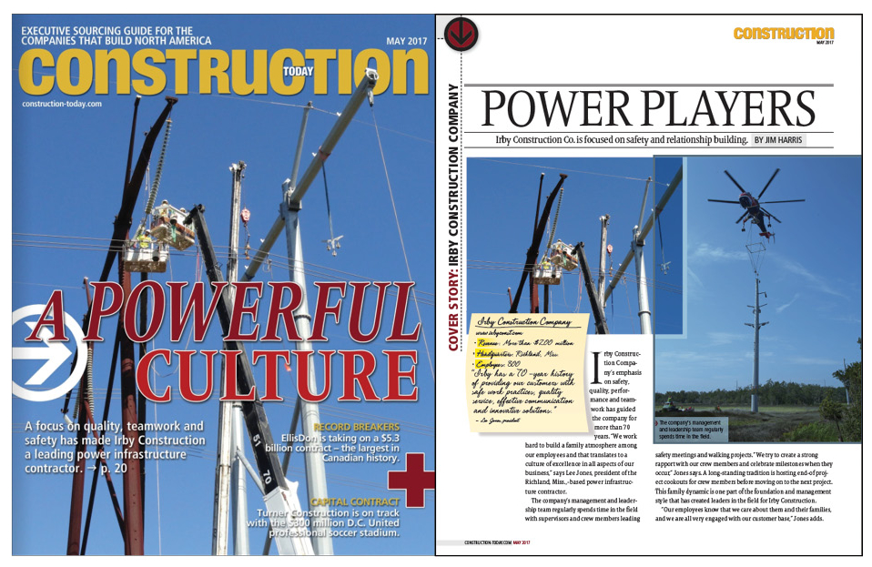 Irby Featured on Cover of Construction Today Magazine